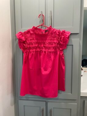 Andrew Marc Girls' Bright Pink Ruffle Smocked Top